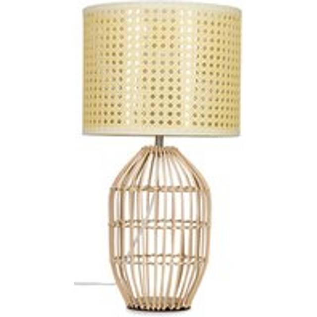 Valuelights - Hollins Natural Rattan Cylinder Table Lamp with Cream Woven Rattan Wicker Shade