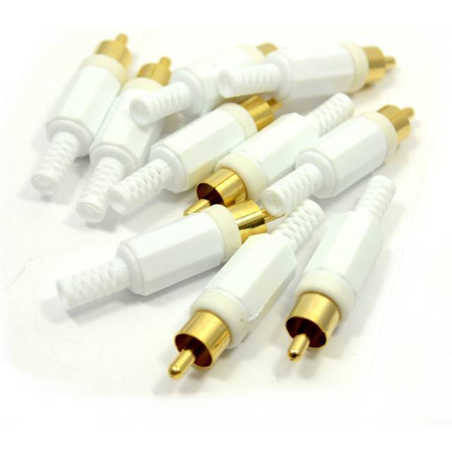 kenable Phono Gold Plug End White Gold Solderable Connection Male [10 PACK]