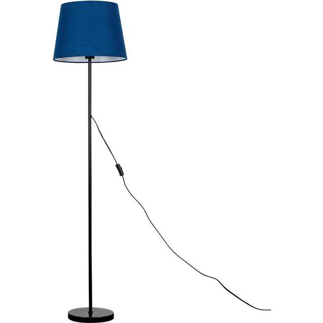Standard Floor Lamp Base in a Black Metal Finish with a Navy Blue Tapered Shade