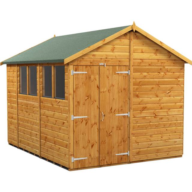 Powersheds Apex Roof Double Door Garden Shed 10ft x 8ft, Golden Brown Timber