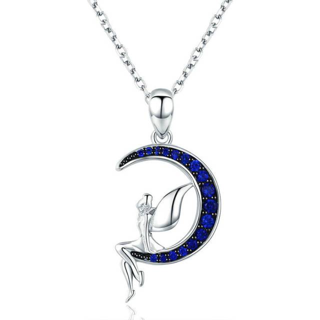 Silver plating Lucky Fairy In Blue Moon Pendant Necklaces Women Jewelry Gift