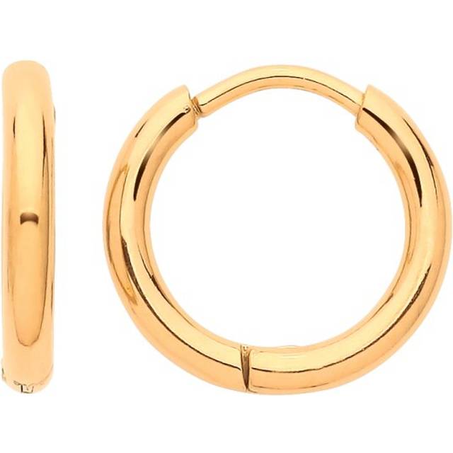 Jewelco London Ladies Gold-Plated Stainless Steel Hinged Huggie Macaroni Round Tube Hoop Earrings 14mm 2mm - ER136G