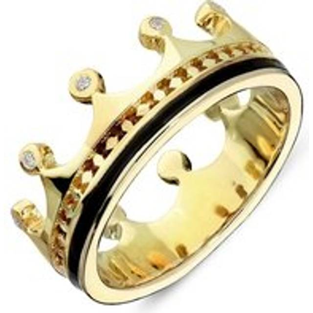 18ct Yellow Gold Whitby Jet Diamond Tiara Patterned Band Ring