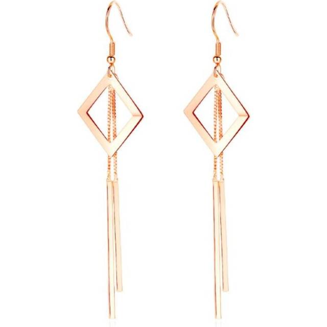 3PCS Copper Jewelry Woman Fashion Retro Long Tassel Hollow Square Water Drop Pop Earrings - Brown