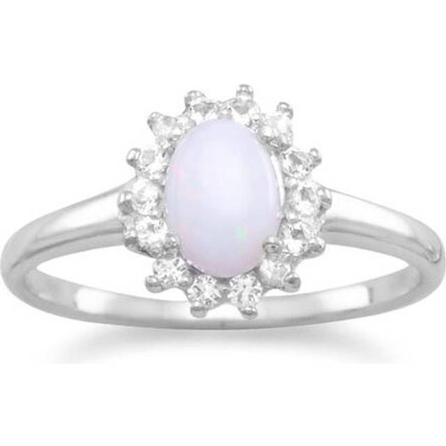 Sterling Silver Genuine Australian Opal & White Topaz Ring - Size 9