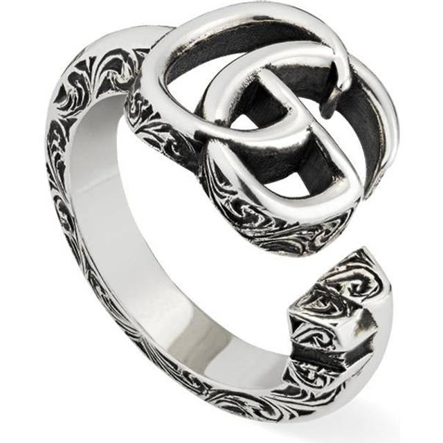 Gucci Double G Detail Aged Sterling Silver Ring D - Q