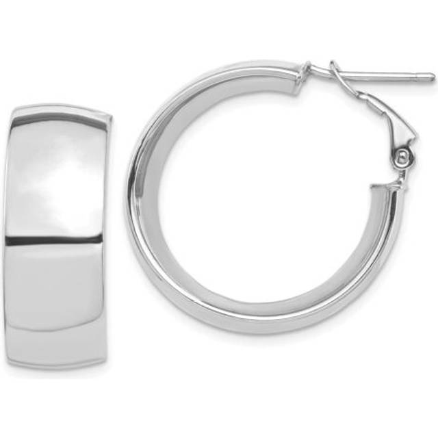 Italian 14k white gold high polished 10mm x 27mm small omega hoop earrings