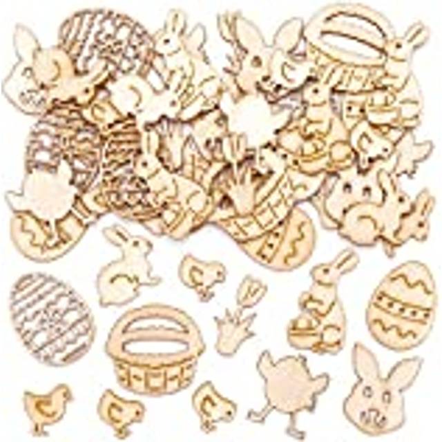 Easter Mini Wooden Shapes (Pack of 45) 9 Assorted Themed Designs, 3D Embellishment