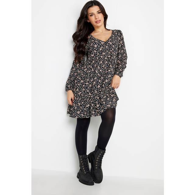 Pixiegirl Black Ditsy Floral Print Smock Dress 10 Pixiegirl | Petite Women's Casual Dresses