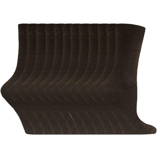 (4-8 UK, Dark Brown) Sock Snob - 12 Pairs Ladies Plain Coloured Cotton Rich Dress Socks