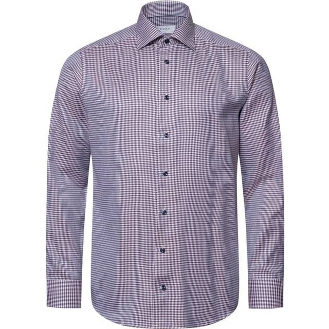 Eton Houndstooth Print Signature Twill Shirt Dark Red
