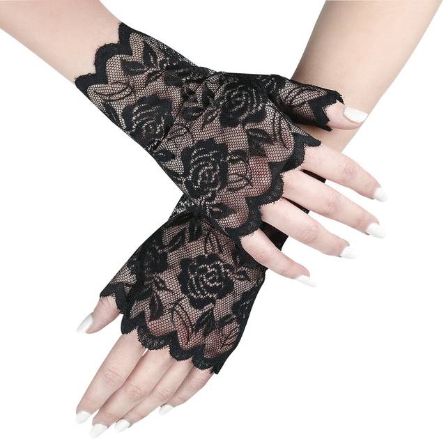 Banned Alternative - Rockabilly Fingervantar - Ramona Lace Gloves - för Dam - svart
