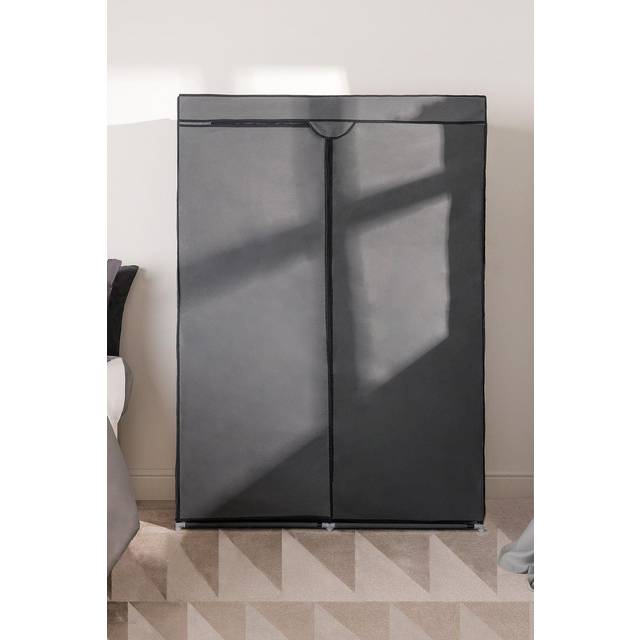 Fabric Canvas Wardrobe Zip Hanging Clothes Rail Organizer Storage - Charcoal - One Size