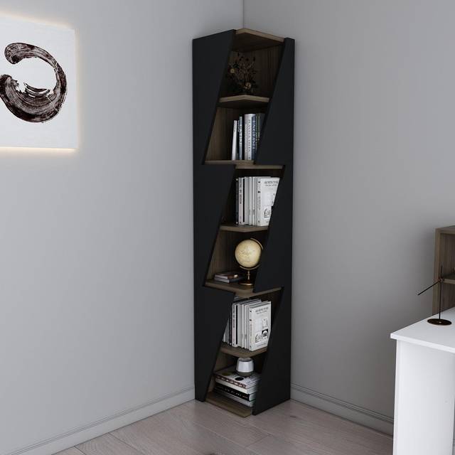 Decorotika Arrow 6-tier Corner Bookcase Bookshelf - Black Oud, Multi