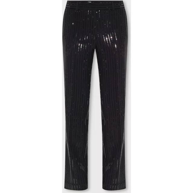 MK Pinstripe Sequined Crepe Straight-Leg Trousers - Black - Michael Kors - UK 8