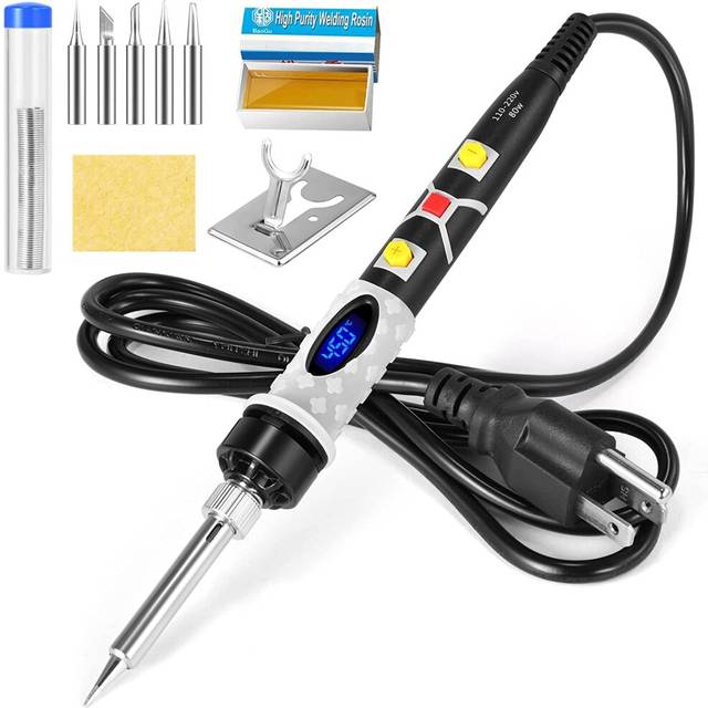 Soldering Iron Kit, 80W Digital Soldering Iron with 5pcs Tips, Solder, Stand