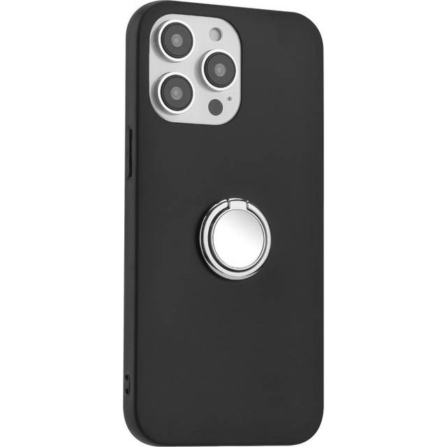 iPhone 15 Pro Max Flexibelt Plast Skal med Magnetiskt Ringstativ - Svart med Silverfärgad Ring