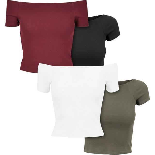 Women's off-the-shoulder ribbed T-shirts Urban Classics (x2) - Blanc