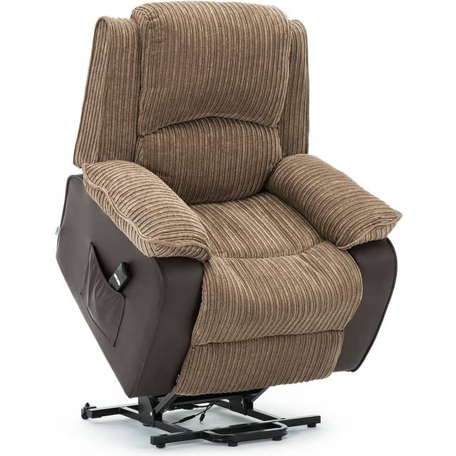 (Brown) Postana Jumbo Cord Fabric Rise Recliner Armchair Electric Reclining Chair