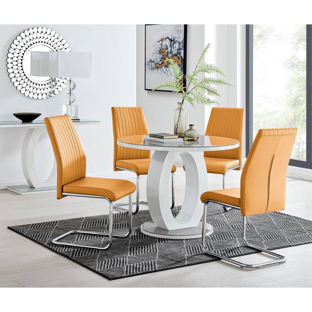 Giovani Round Dining Table With Four Lorenzo Chairs Set - Mustard - Yellow