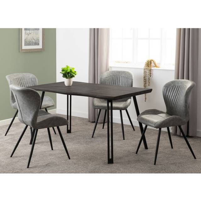 Seconique Quebec Wave Edge Dining Set - Black Wood Grain/Grey Pu, Black
