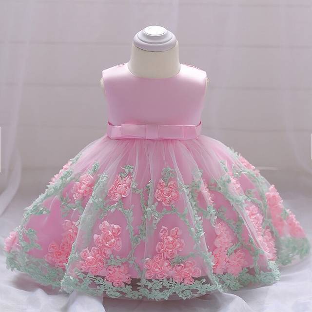 (3-4) Baby Girls Dress Pink Bow Flower Girl Bridesmaid Wedding Birthday Party Clothing