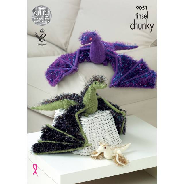 King cole tinsel chunky & dk knitting pattern - 9051 dragons