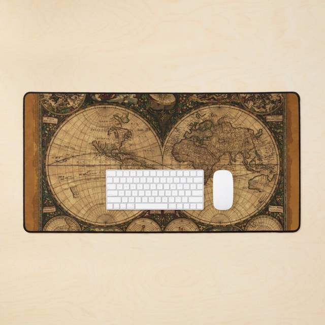 Desk Mat Vintage Old World Map Large Gaming Mouse Pad 35x16 inch