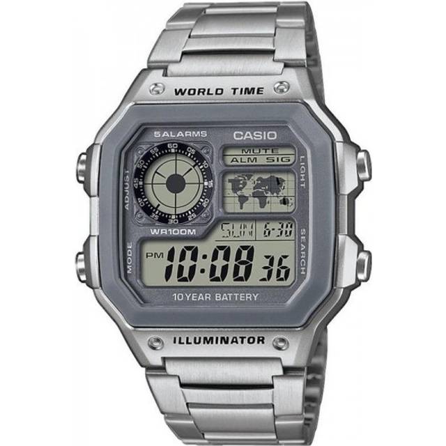 CASIO Male YOUTH Japan / South Korea Fashion Waterproof Mens Silver Digital AE-1200WHD-7A - Free