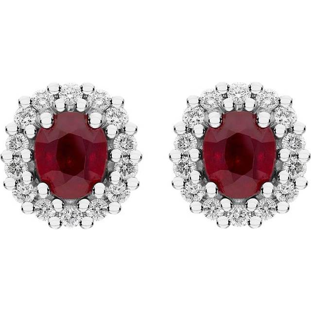 18ct White Gold Ruby Diamond Oval Cluster Earrings
