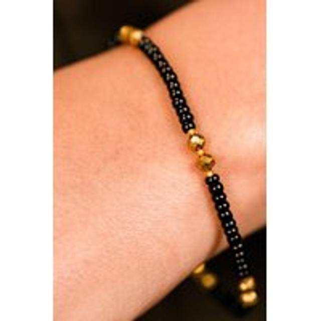 Black Golden Beads Indian Everyday Devil Eye Mangalsutra Nazaria Bracelet - One Size