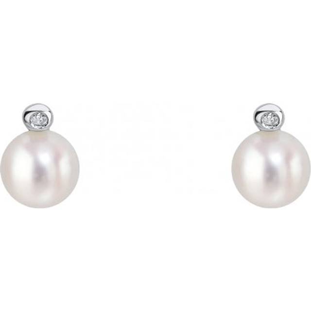 Children's White Freshwater Pearl Diamond Earrings E6392W