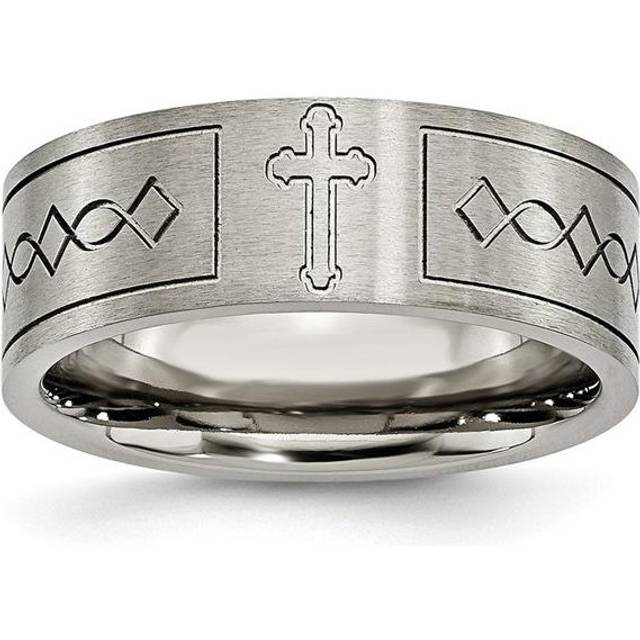 Bridal TB145-10 8 mm Titanium Cross Design Flat Brushed Band, Size 10 - Silver