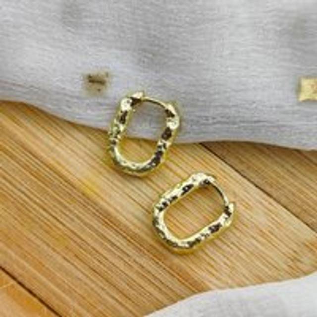 Sterling Silver U Shape Square Foil Hoop Earrings - Gold - One Size