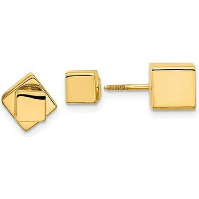 14K Yellow Gold 5 & 7 mm Cube Front & Back Post Screwback Earrings