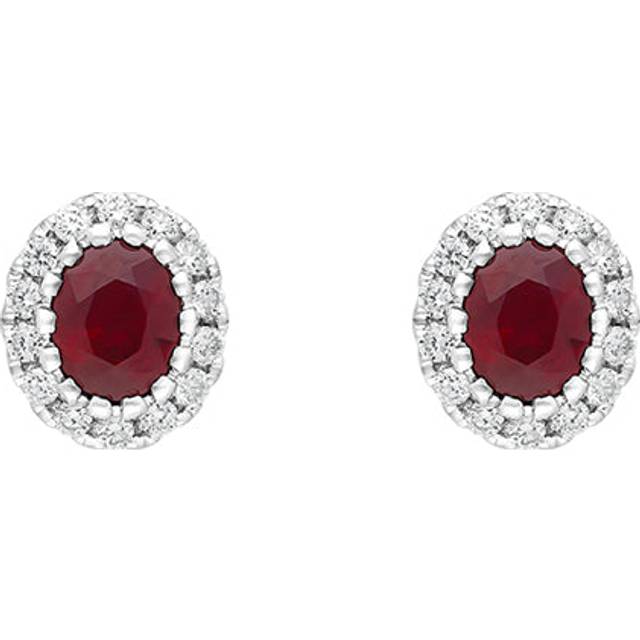18ct White Gold Ruby Diamond Oval Cluster Earrings