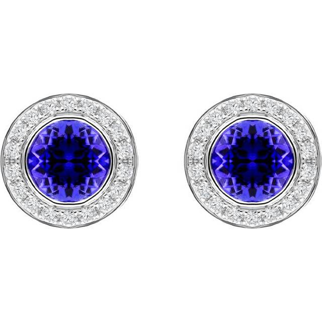 18ct White Gold 0.60ct Tanzanite Diamond Round Stud Earrings