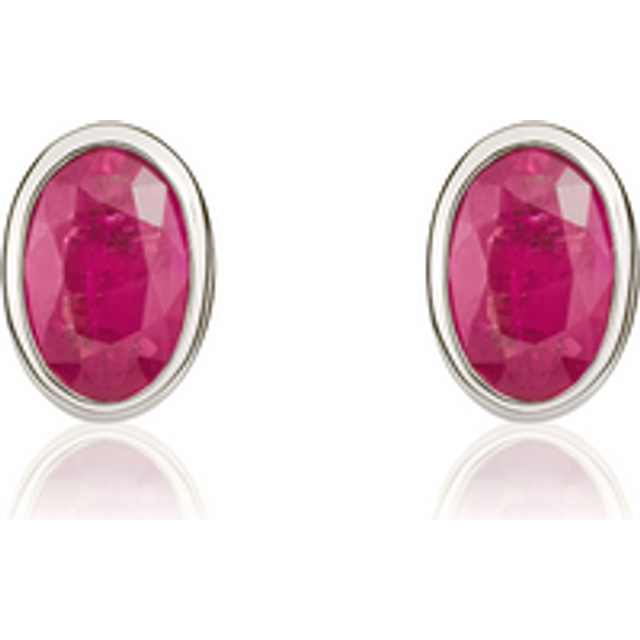 9ct White Gold Ruby 6x4mm Oval Rub Over Set Stud Earrings