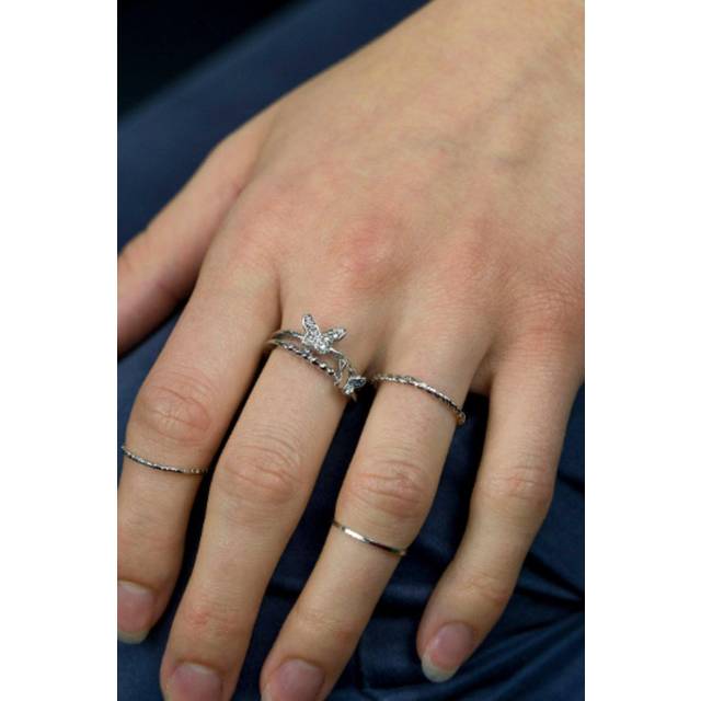4 Piece Silver Bohemian Butterfly Tribal midi Stackable rings Ring - One Size