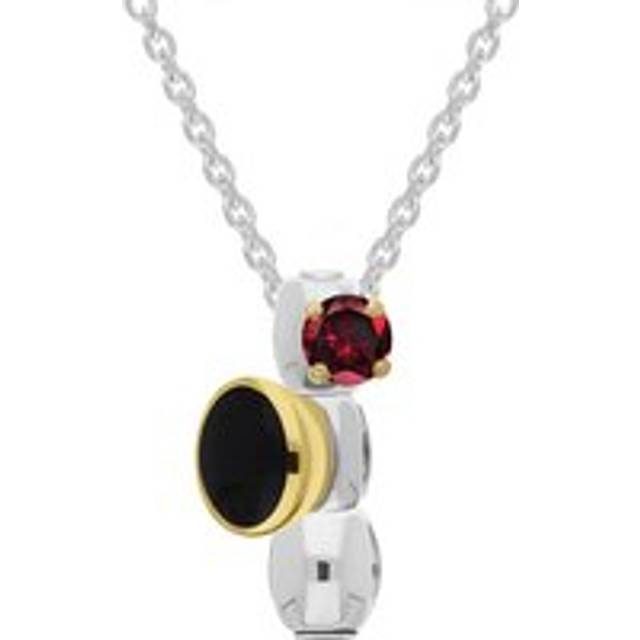 Sterling Silver Garnet Whitby Jet Stepping Stones Three Charm Necklace - Silver