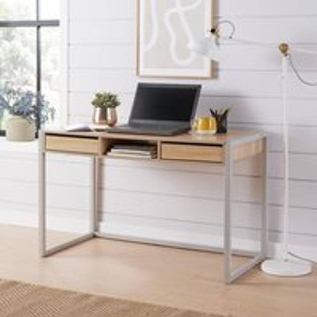 Office Computer Desk Laptop Workstation 2 Drawer Shelf Storage - Light Oak - One Size
