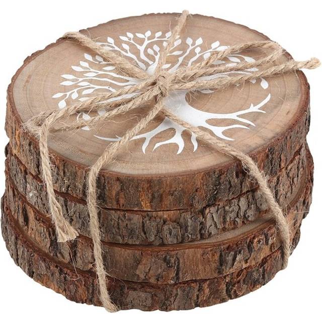 Tree of Life Wood Slice Coaster Set