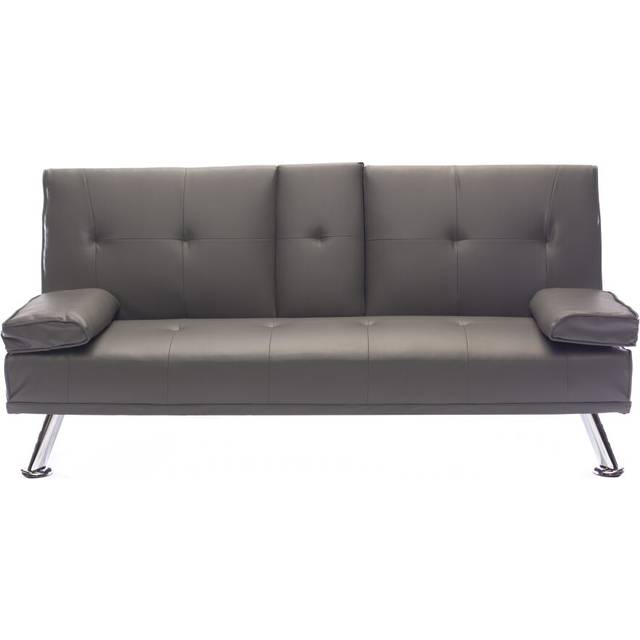 (Grey) Cinema  Faux Leather Sofa Bed with Cup Holders