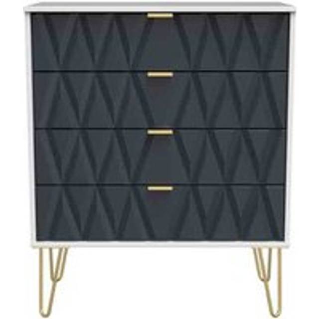 Welcome Furniture Ready Assembled Diamond 4 Drawer Chest In Indigo Matt & White, Blue