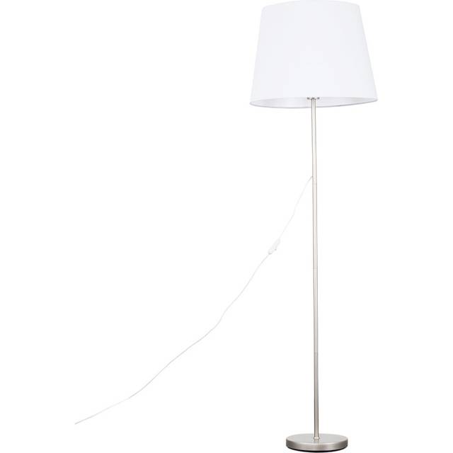 Modern Standard Floor Lamp in a Brushed Chrome Metal Finish with an Extra Large White Tapered Shade - With a 6w LED GLS Bulb [3000K Warm White]