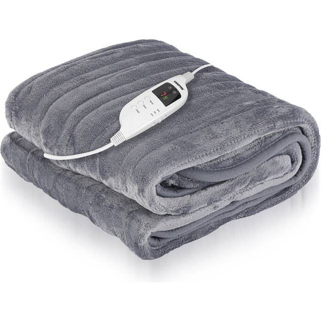 Grey Fluffy King-Size Heated Throw Electric Blanket With Timer