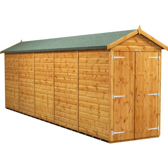 Powersheds Apex Roof Windowless Double Door Garden Shed 20ft x 4ft - Golden Brown