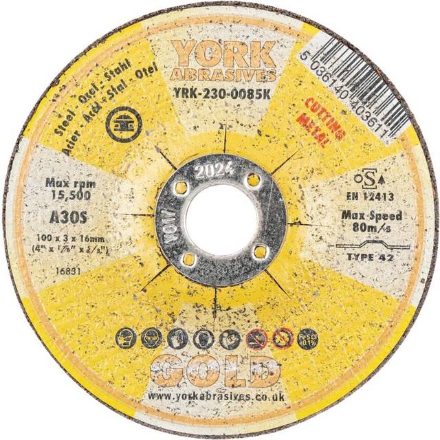 York Abrasives Gold 100 X 3 X 16MM A30S Cutting Disc - Type 42 Depres- you get 5