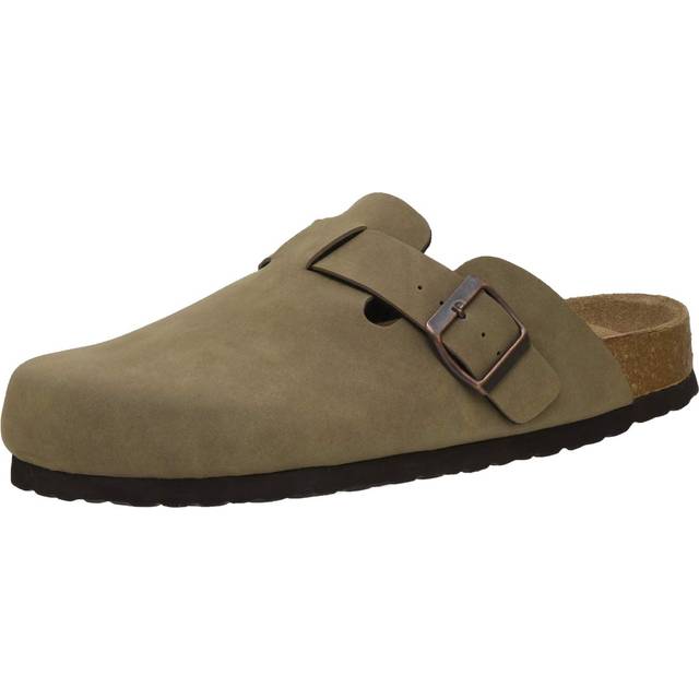 CUSHIONAIRE Hana Footbed Clogs for Women  Trendy Slip-On Buckle Vegan Leather Clogs with Cork Footbed  Womens Suede Clogs  Comfortable Clogs for Women