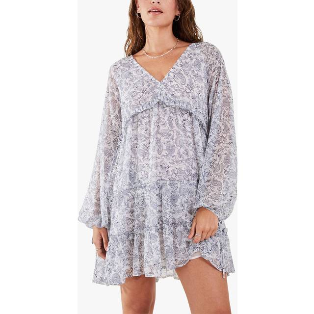 Accessorize Long Sleeve Tiered Boho Dress - White